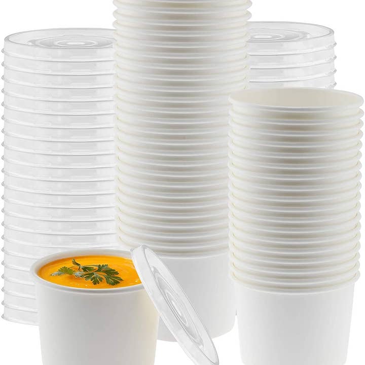 Paper Soup Storage Containers With Lids | 8 Ounce Insulated Take Out Disposable Food Storage Container Cups For Hot & Cold Foods | Eco Friendly To Go Soup Bowls With Vented Lid | 50 Pack for wholesale by singleware