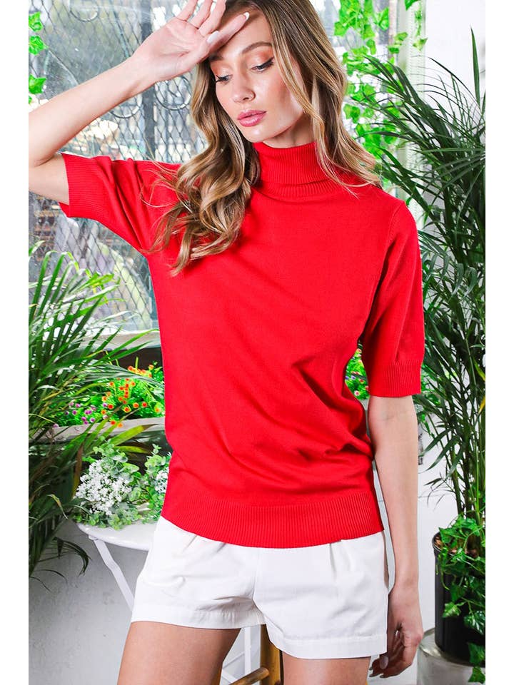 Vine & Love - Wholesale Knit Sweater - Women's - Elbow Sleeve Turtleneck Knitted Sweater Top VT81579-