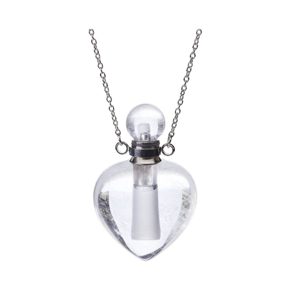 Earths Elements Wholesale - Wholesale Aromatherapy Necklace - Aromatherapy Necklace - Clear Quartz Manifest Heart Pendant Bottle