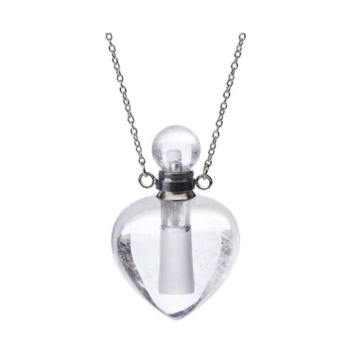 Earths Elements Wholesale - Wholesale Aromatherapy Necklace - Aromatherapy Necklace - Clear Quartz Manifest Heart Pendant Bottle0