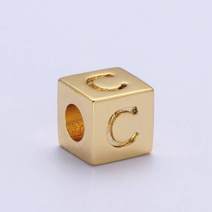 Aim Eternal - Wholesale Individual Charm/Pendant - Gold Initial Letter Alphabet 6.2mm Block Beads Charm Connector For Jewelry Making Component Supply A-A1145-A-A11572