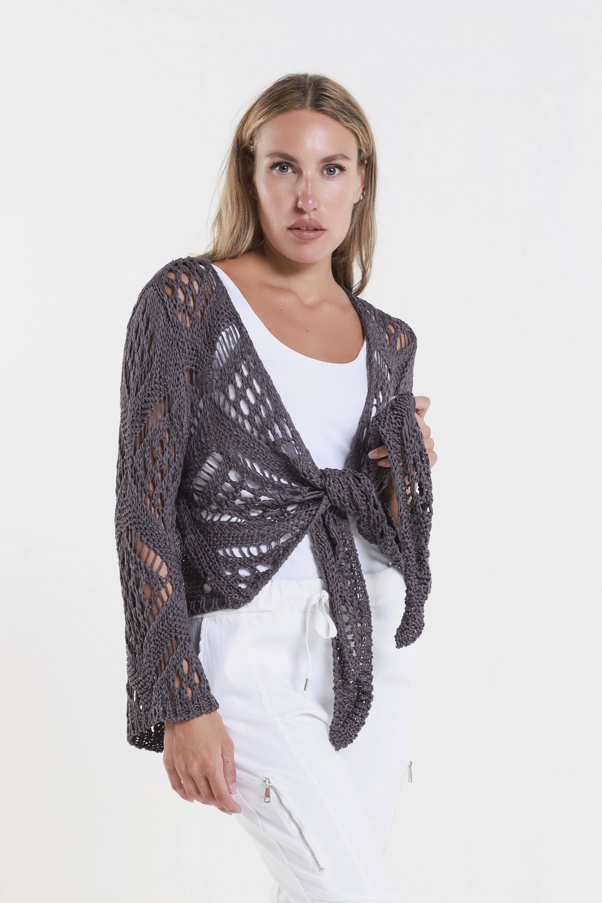 TINA Stephens Italy/Tees By Tina - Vente Cardigan – femme - Boléro Kandra en tricot ouvert à nouer sur le devant (CLS303)11