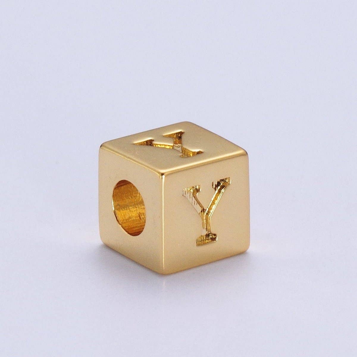 Aim Eternal - Wholesale Individual Charm/Pendant - Gold Initial Letter Alphabet 6.2mm Block Beads Charm Connector For Jewelry Making Component Supply A-A1145-A-A115724