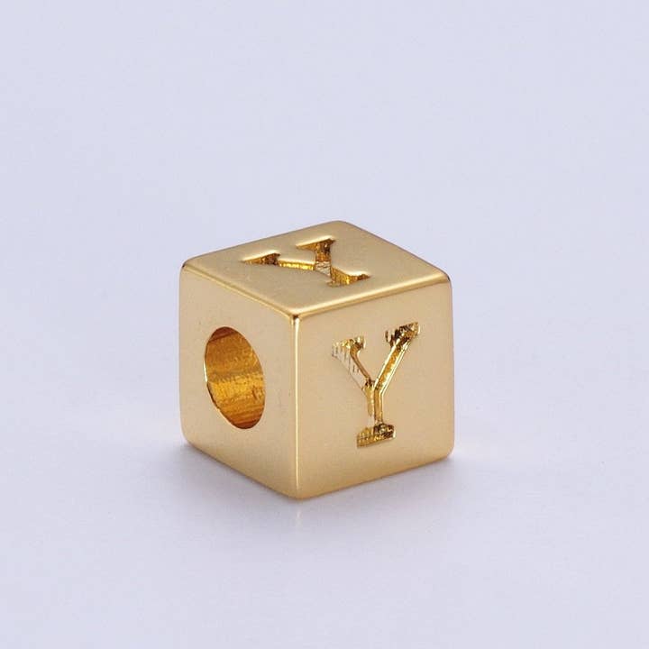 Aim Eternal - Wholesale Individual Charm/Pendant - Gold Initial Letter Alphabet 6.2mm Block Beads Charm Connector For Jewelry Making Component Supply A-A1145-A-A115724
