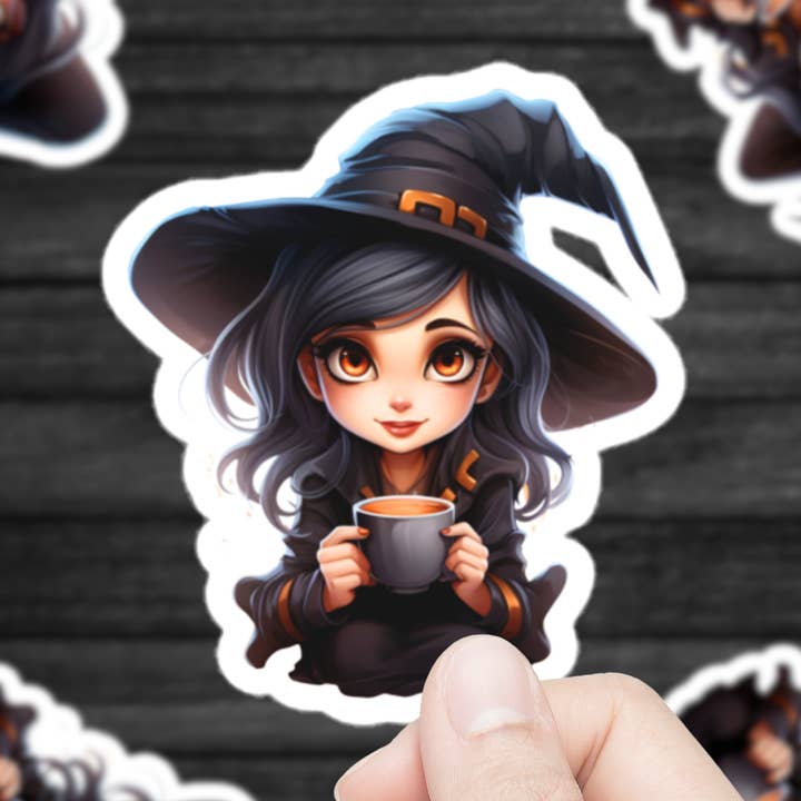Halloween häxa och kaffe klistermärke för wholesale av Mystical Clarity