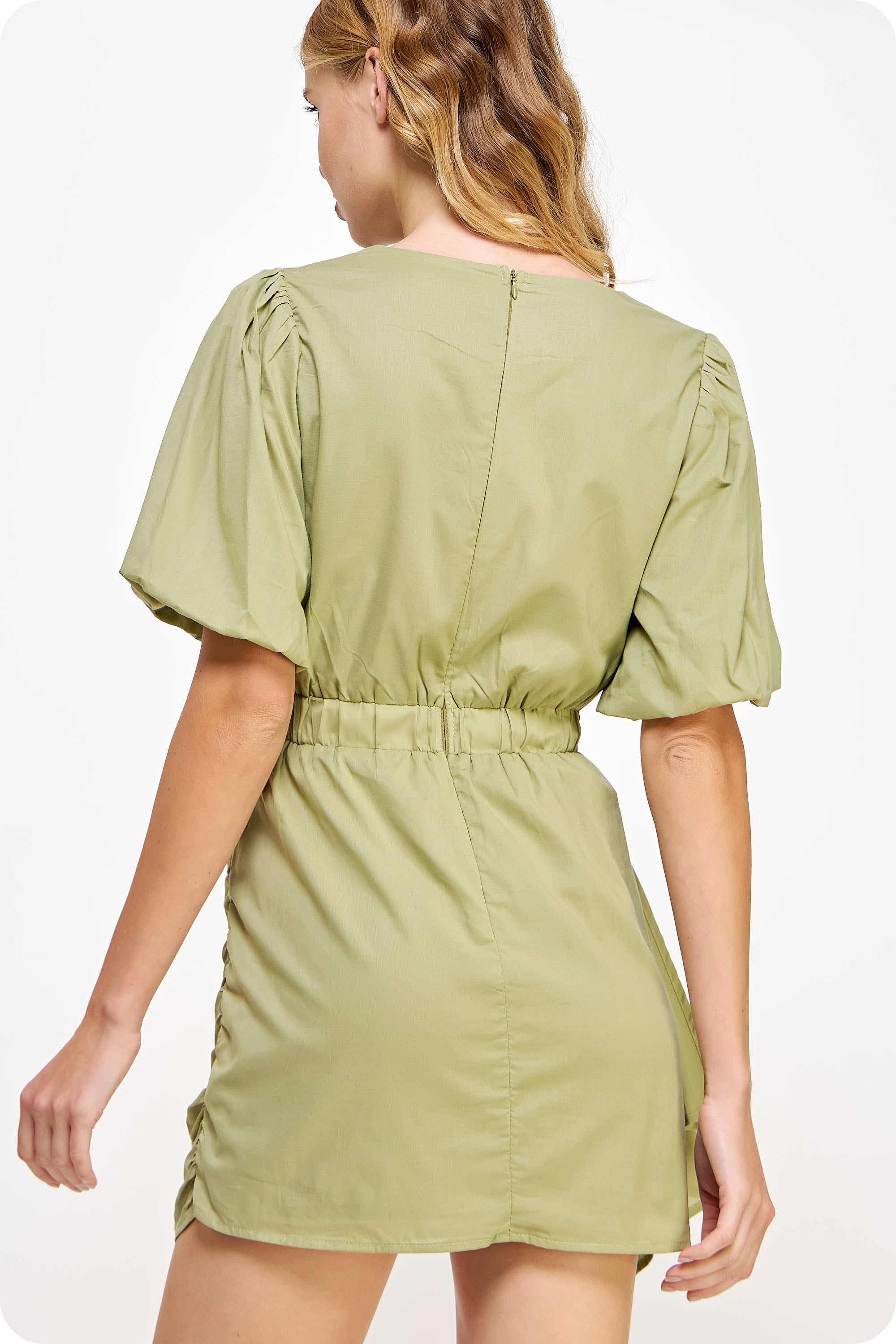 Strut & Bolt - Wholesale Dress - Women's - Ruched Short Puff Sleeve Voile Mini Dress26