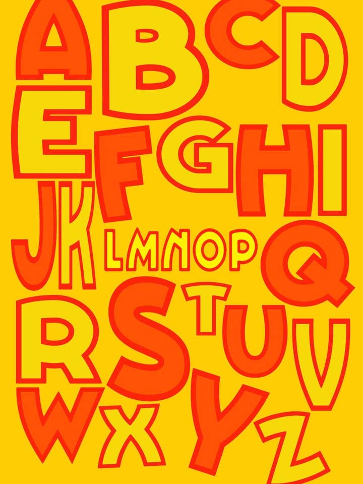 Abc Lmnop Laranja Pop Art Estampado por Girafas e Robots por atacado de Giraffes and Robots Pop Art Studio