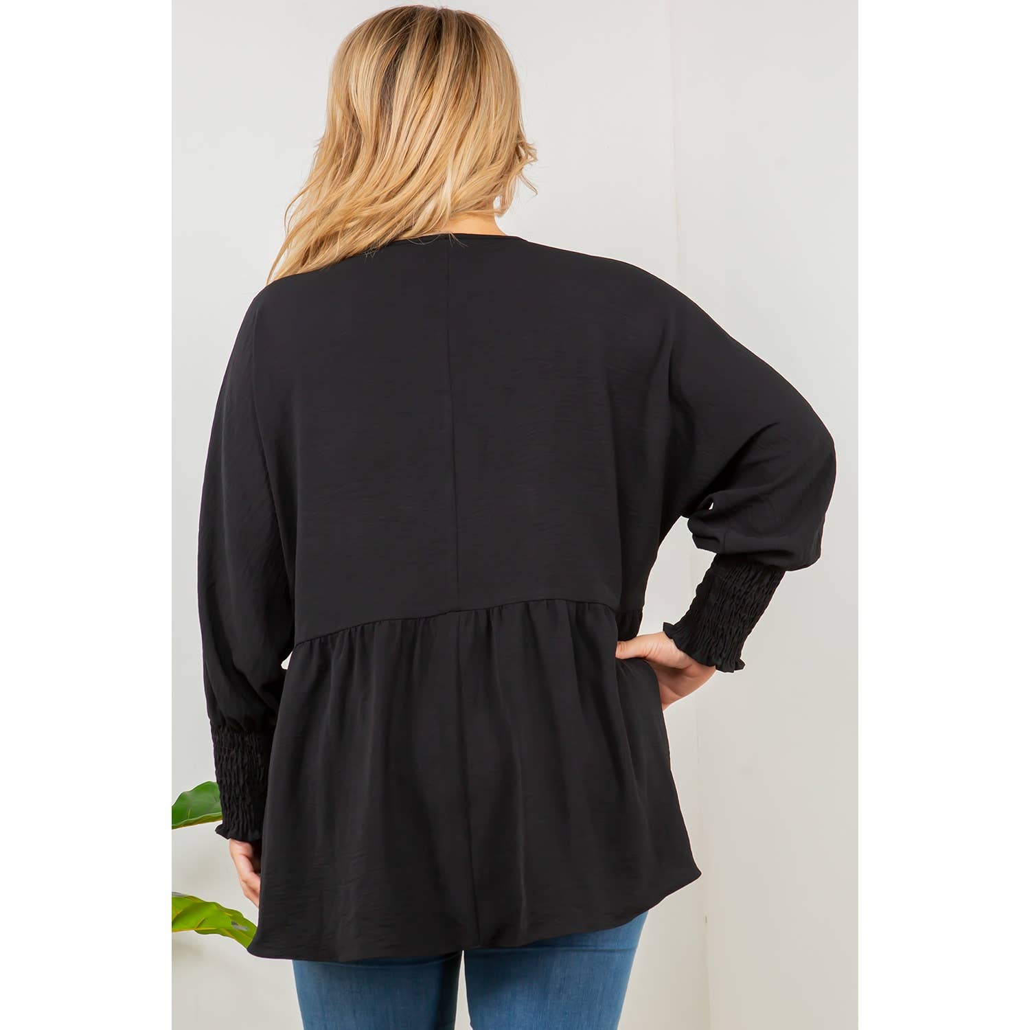 Curve Market - Vendita all'ingrosso Tunica - Donna - TOP A MANICHE LUNGHE BABYDOLL PLUS SIZE CON SCOLLO A V1