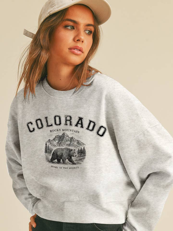 Colorado Rocky Mountain Short Cropped Long Sleeve Sweatshirt for wholesale by Honestee