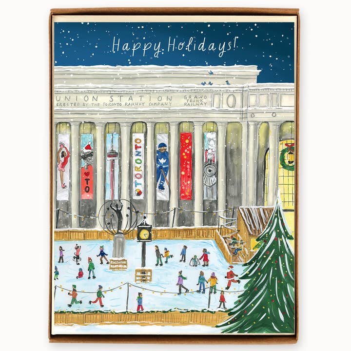 The Paperhood - Venta al por mayor Tarjetas de felicitación de Navidad - Tarjetas navideñas envolventes de Toronto Union Station, caja de 8