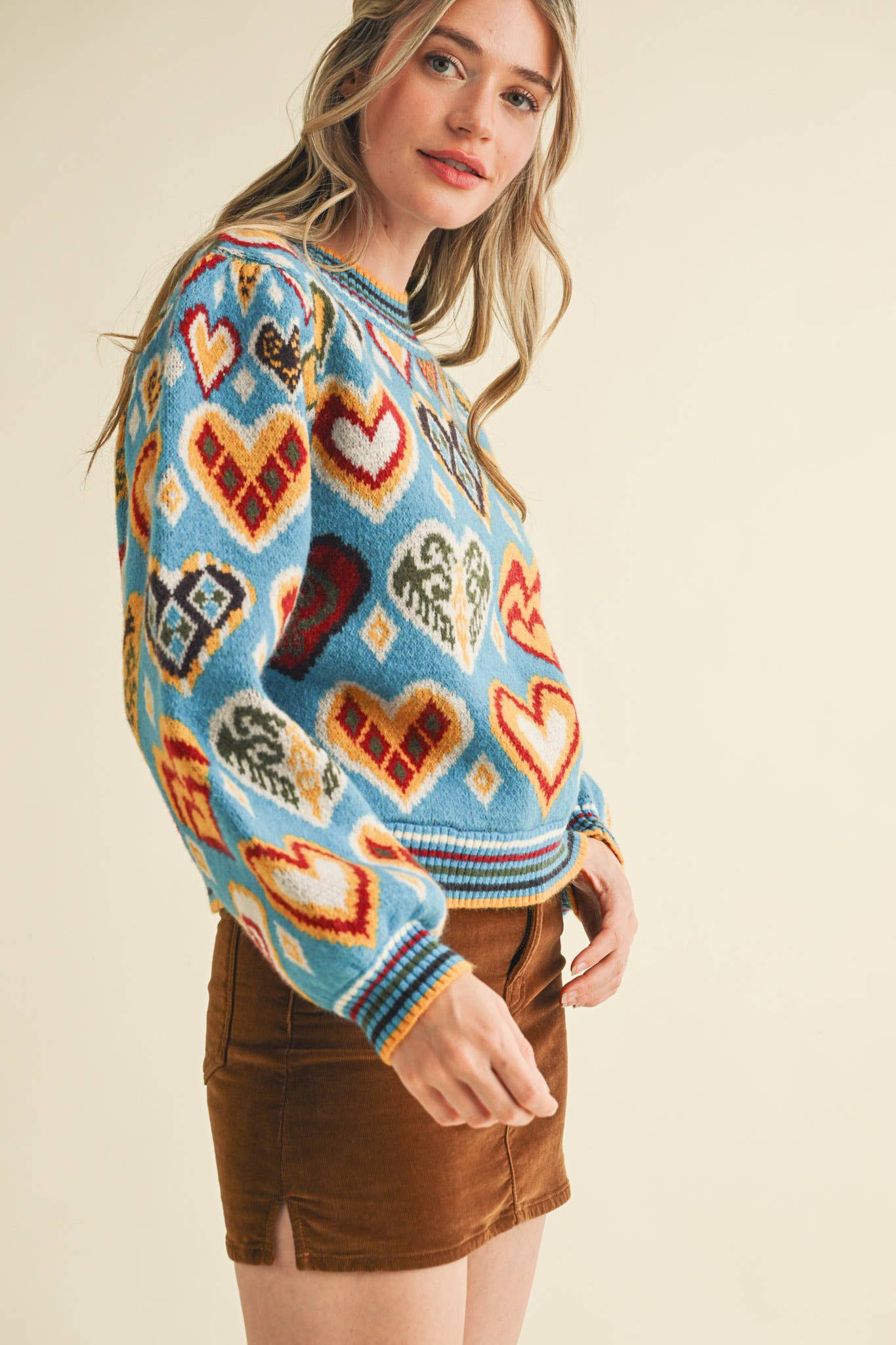 &MERCI - Wholesale Knit Sweater - Women's - HEART PATTERN PULLOVER SWEATER MSW109139