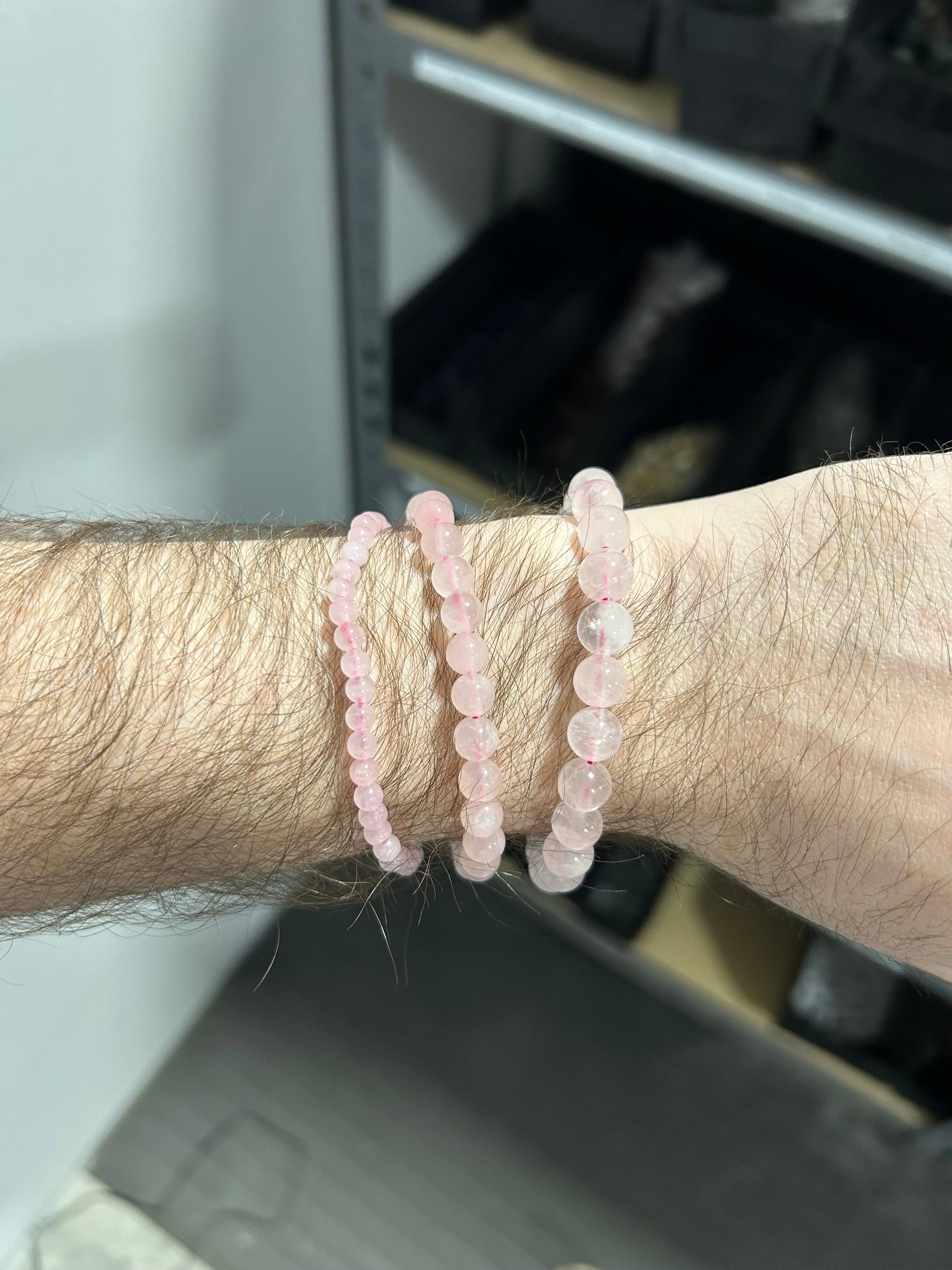 Pebble House – Pulseira de missangas por atacado – Pulseira de Quartzo Rosa com Esferas de 4mm, 6mm ou 8mm - Cristais e Pedras6