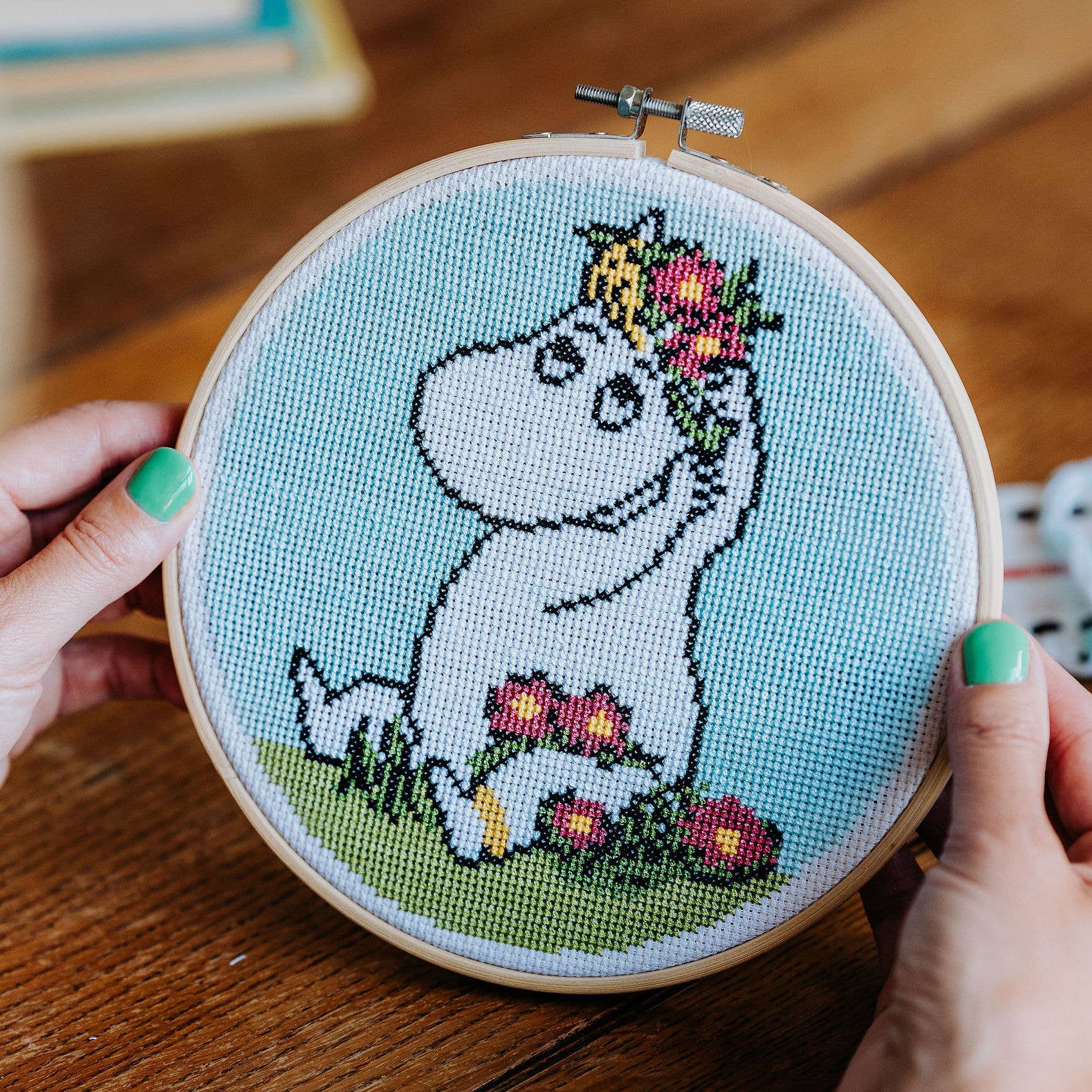 The Crafty Kit Company - Wholesale Embroidery/Cross Stitch Supplies - Moomin Cross Stitch Kit - Snorkmaiden Flower Arranging3