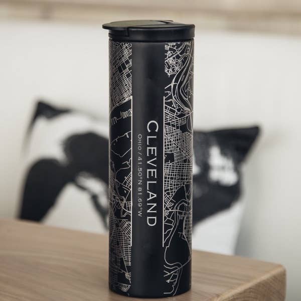 Cleveland OH Map Tumbler in Matte Black for wholesale by JACE.design