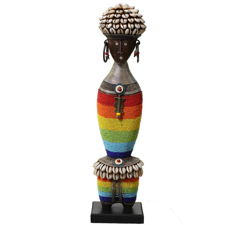 Beaded Rainbow Namji Doll with Cowrie Shell Hat for wholesale by Luangisa African Gallery