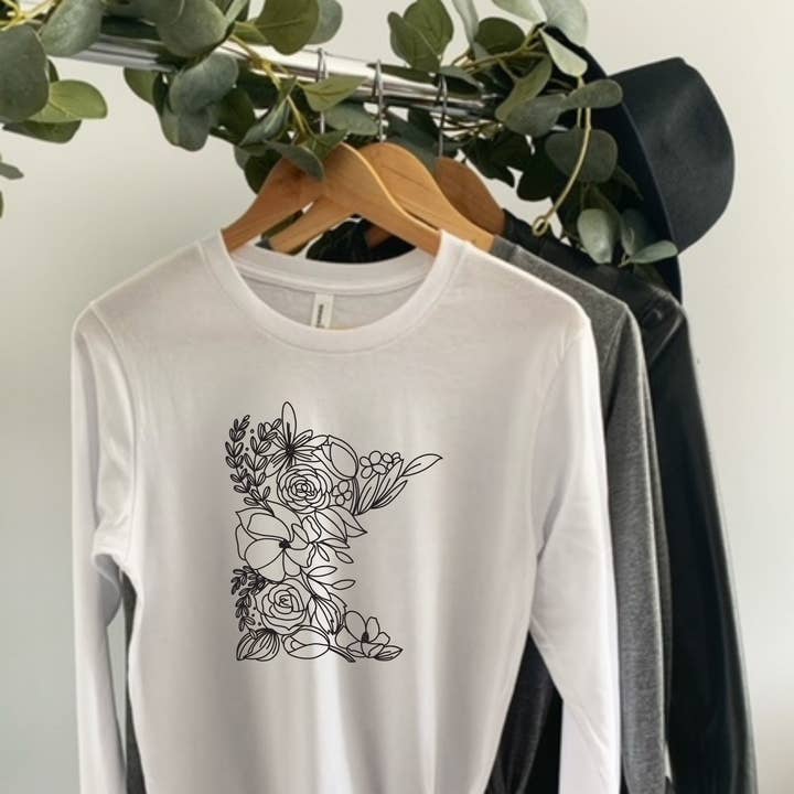 Minnesota Floral Long Sleeve Tee, Minnesota Tee for wholesale by Autumn Rose Co.