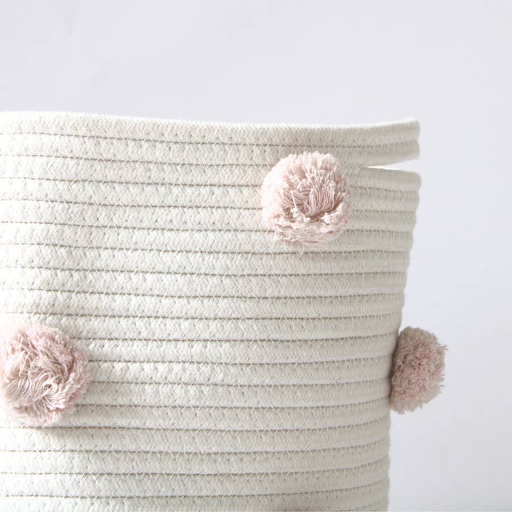 Twig and Tassel - Wholesale Basket - Kids & Baby - Blush Pink Pom Basket - Medium