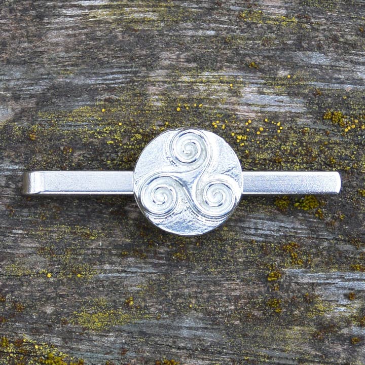 Triskele Pewter Tie Slide - Round Hand Cast by William Sturt for wholesale by William Sturt Fine Pewter