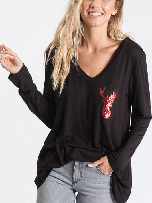 HEIMISH - Wholesale Tunic - Women's - ST1490-10 SEQUINS REINDEER PATCH CHRISTMAS5