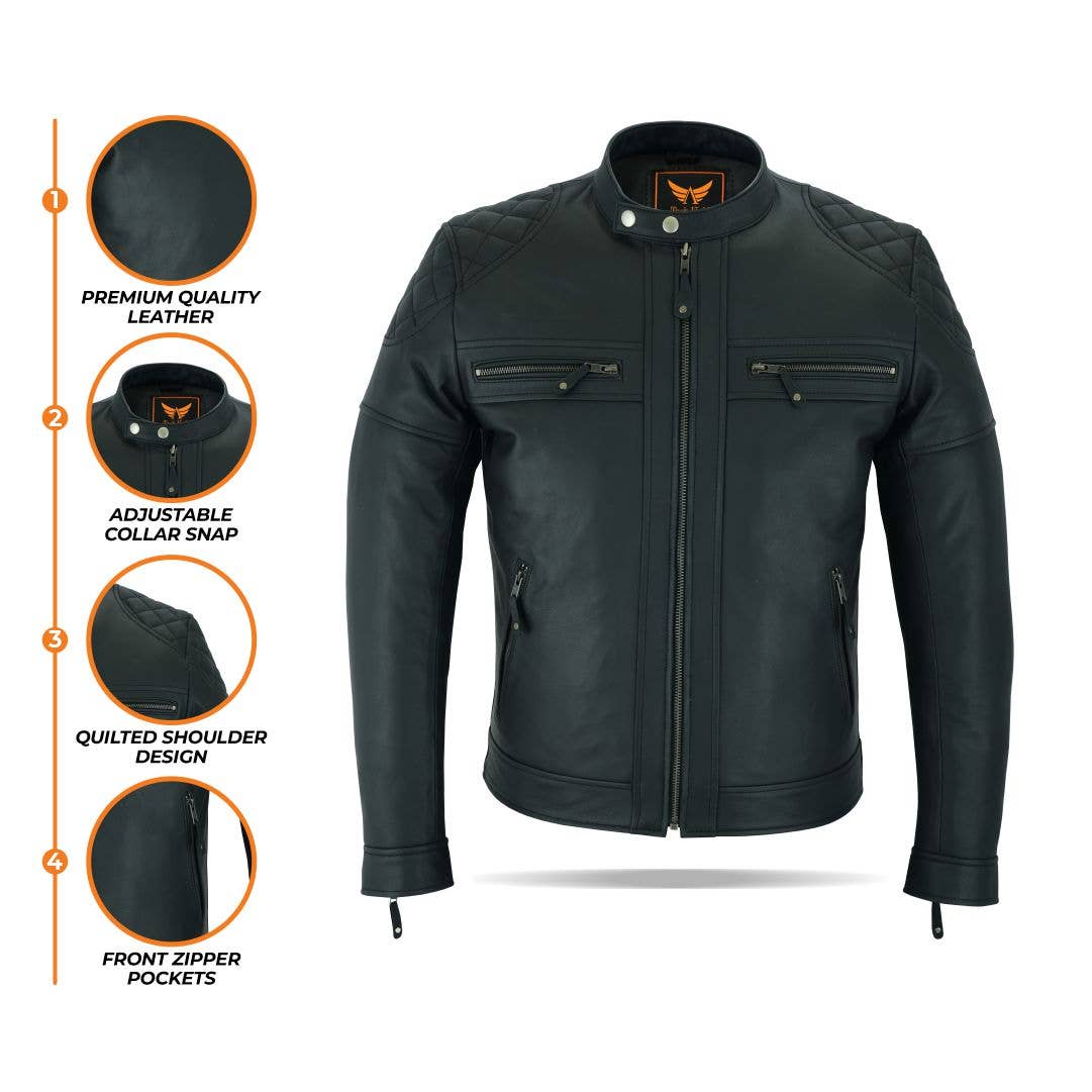 Tackfield - Wholesale Leather Jacket - Men's - Cafe Racer Men's Hand Quilted Jacket Premium Cow Aniline Leather4