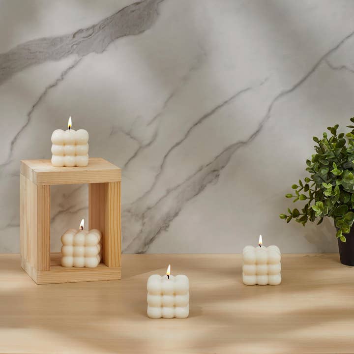 Handmade Soy Bubble Candle with Cement Tray: Lavender for wholesale by Frame and fire studios