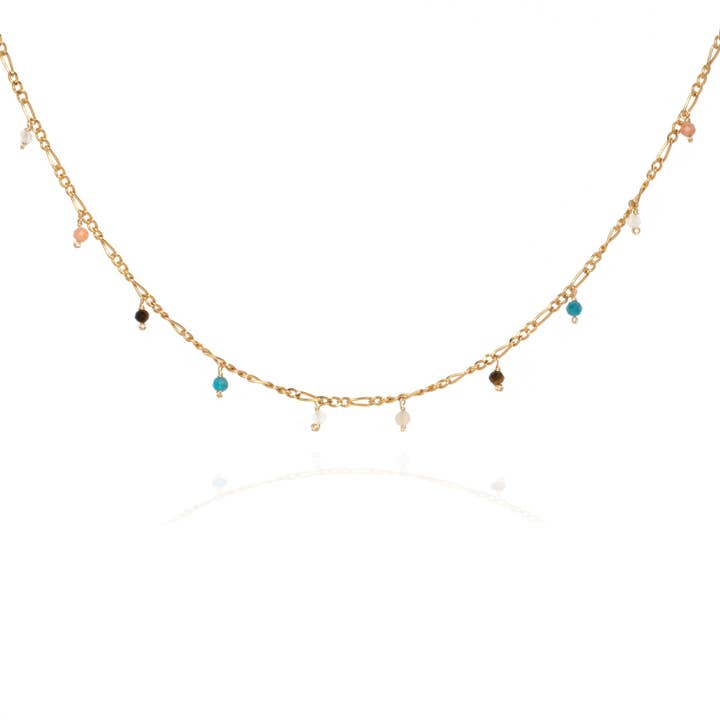Amiri Multistone 14k Gold Figaro Necklace for wholesale by Ella Palm