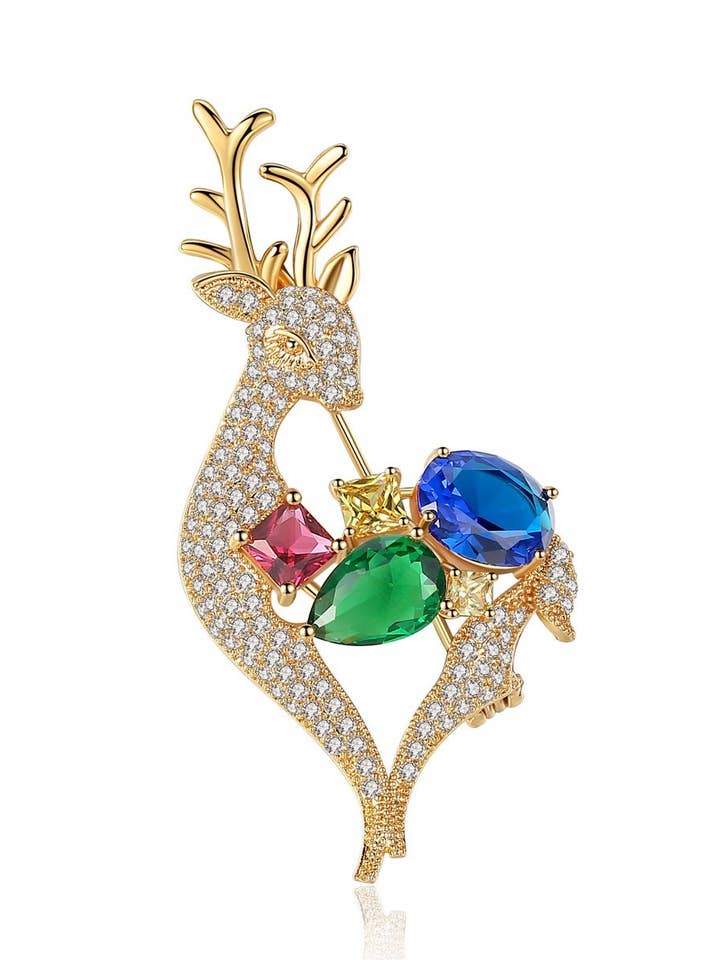 Christmas fawn brooch zircon pin gift for wholesale by HIDDENBRAND