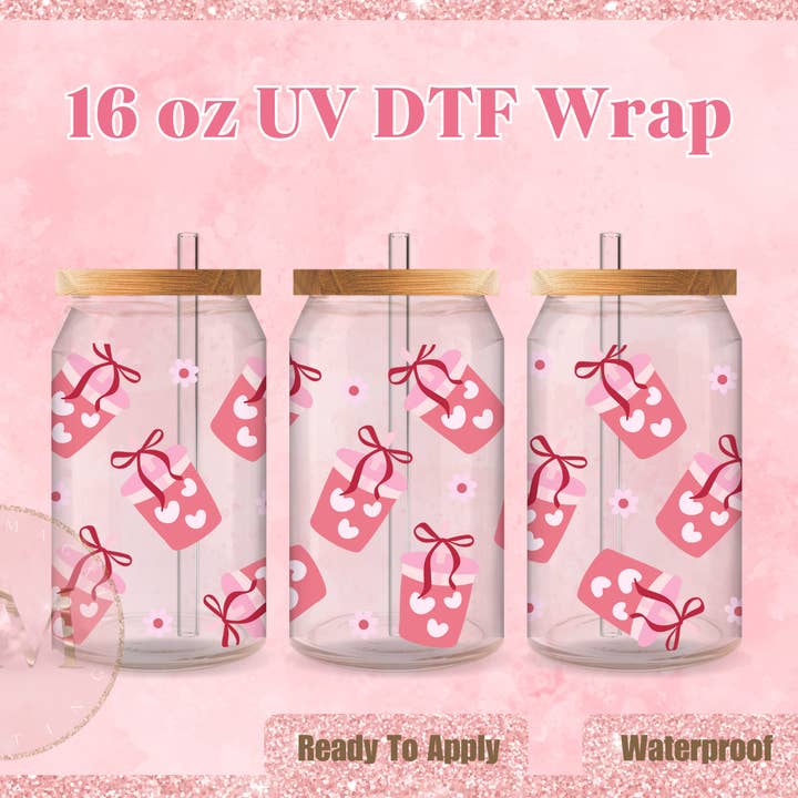 Café Helado Rosa Envoltura UV DTF para venta al por mayor de Dm Crafting