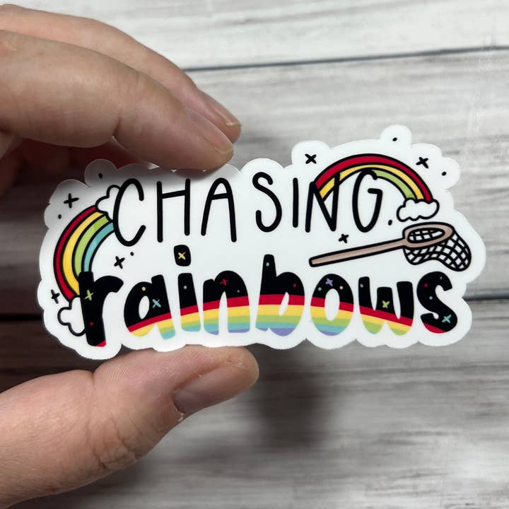 Chasing Rainbows Glossy Vinyl Water Resistant Sticker Cute for wholesale by familiar sadie