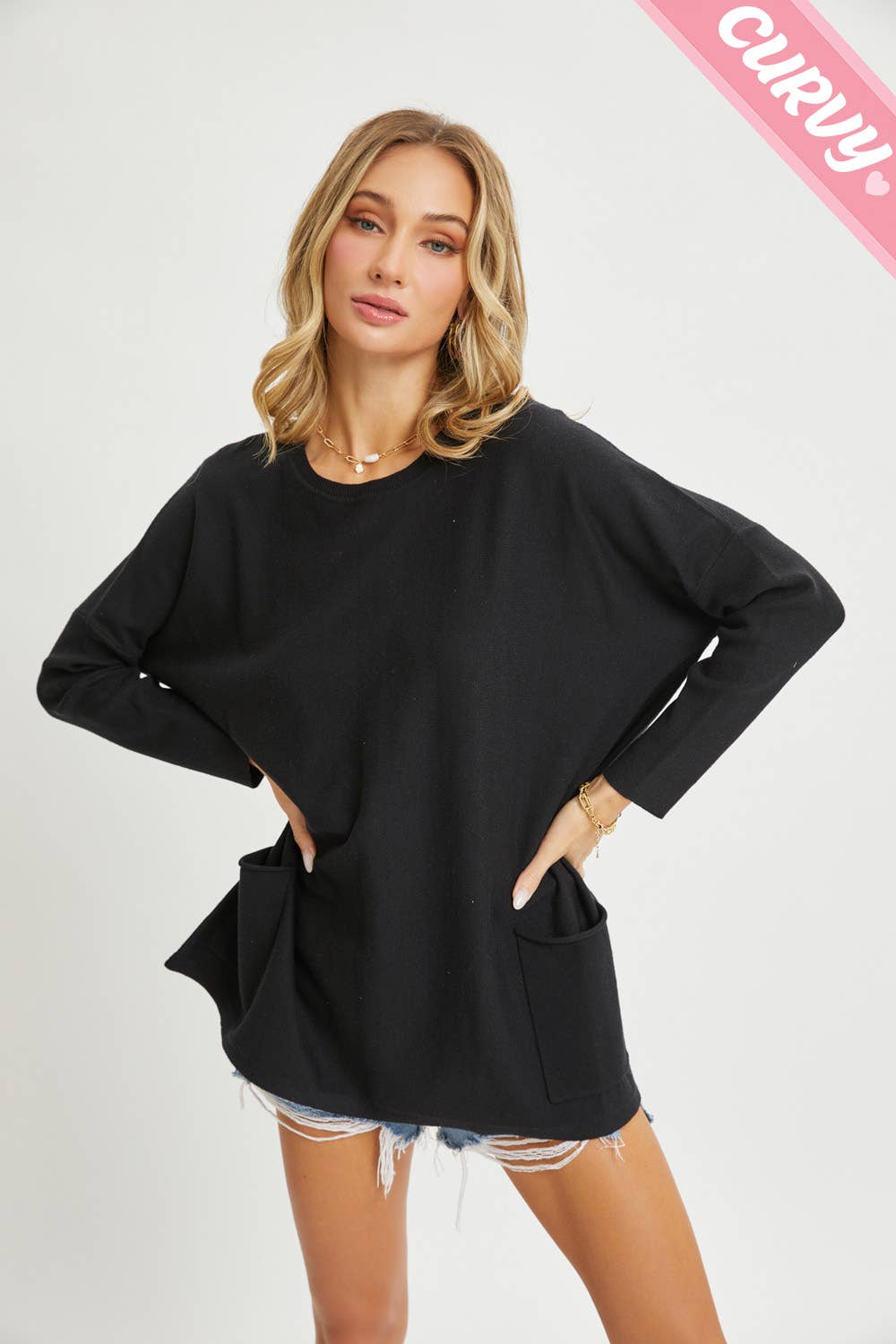 Sweet Lovely by Jen - Wholesale Tunic Sweater - Women's - FRONT POCKET OVERSIZE SWEATER PLUS SIZE18