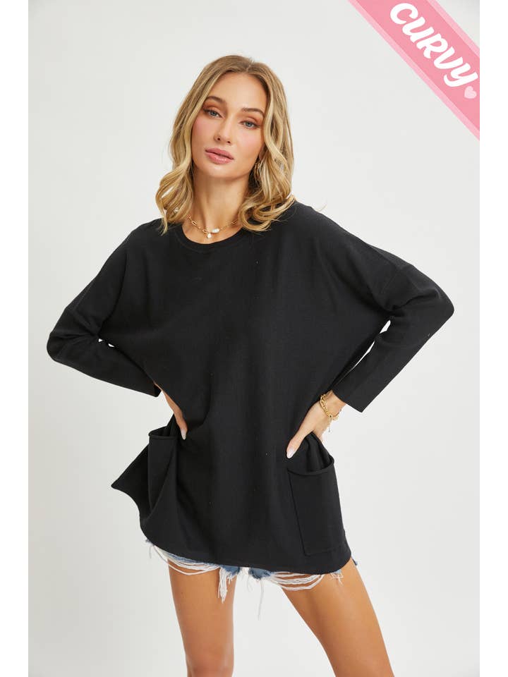 Sweet Lovely by Jen - Wholesale Tunic Sweater - Women's - FRONT POCKET OVERSIZE SWEATER PLUS SIZE18