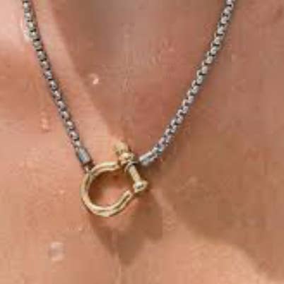 HoopLa - Wholesale Pendant/Charm Necklace - Carabiner horse Bit- Charm-Wheat Chain Stainless Necklace