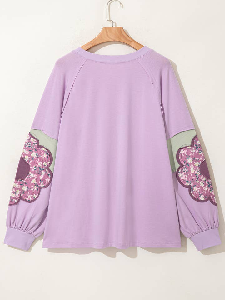 Purple Flower Patch Colorblock Plus Size Pullover Top for wholesale on Faire2
