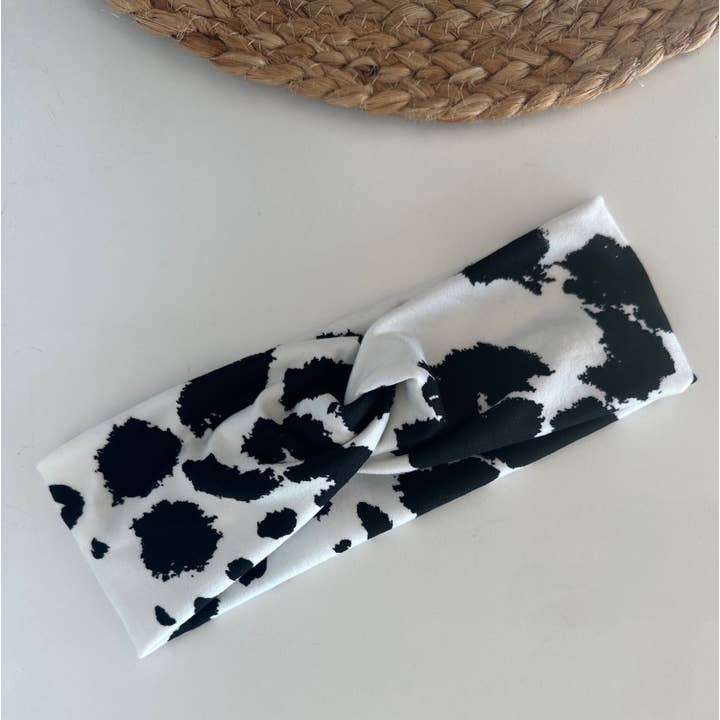 White & Black Cow Print Headband for wholesale by Kaardal Kraft