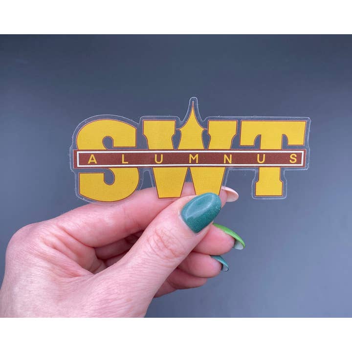 Autocollant du logo Old Main de l'Université d'État du Sud-Ouest du Texas pour la vente par Lucky Ladybug labs