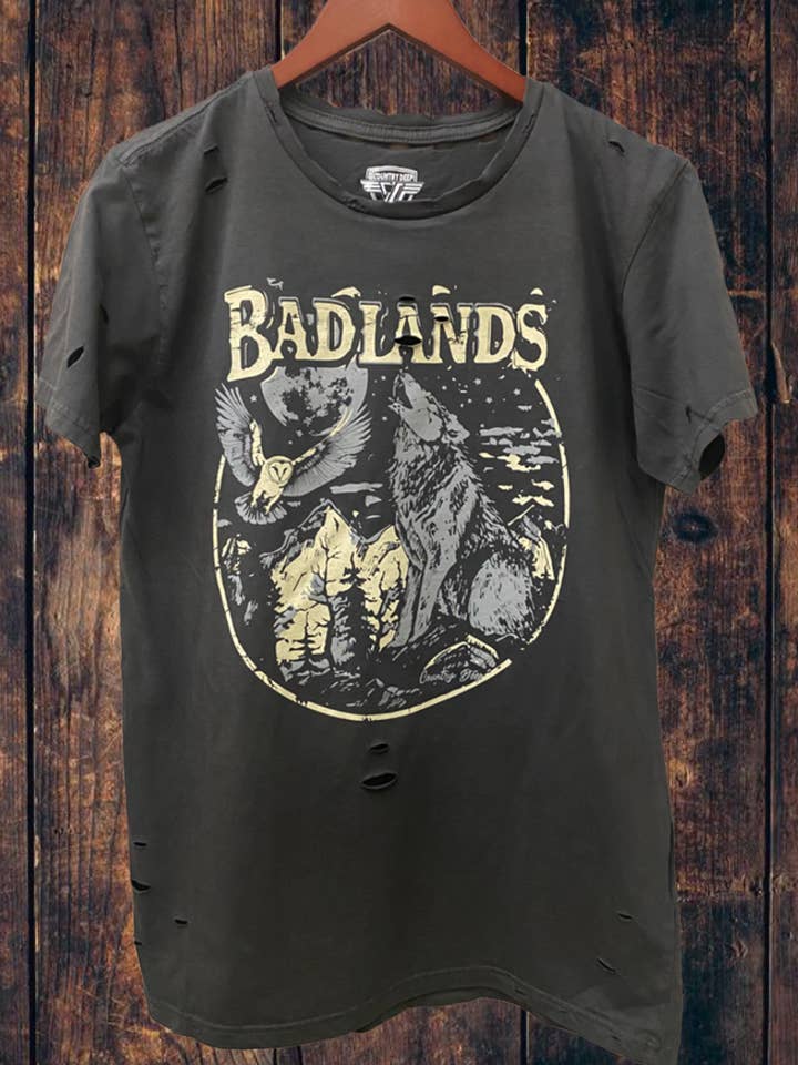 Badland Wolf 1980's Distressed T-shirt for wholesale by Country Deep Apparel