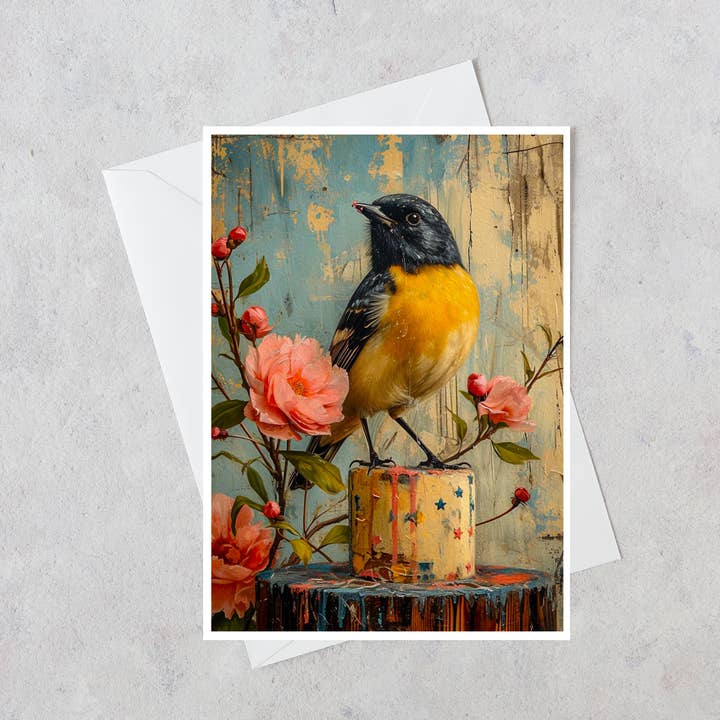 Salty Alyce - Wholesale Everyday Greeting Card - Black And Yellow Bird On Cake Blank Card 100AS 0