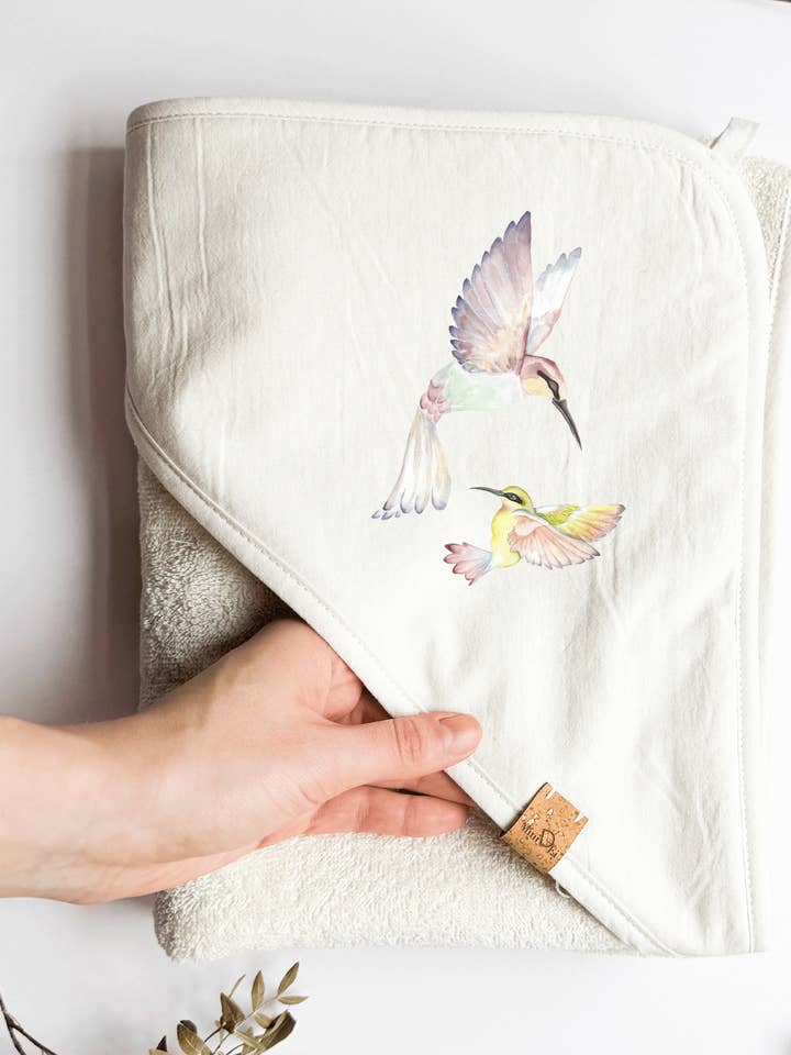 Toalha de bebé com capuz Beija-flor 100% algodão por atacado de MiniDei