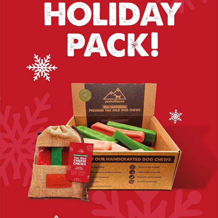peaksNpaws - Wholesale Pet Treats - Dog - Holiday Yak Milk Chew Pack - Mint and Strawberry1