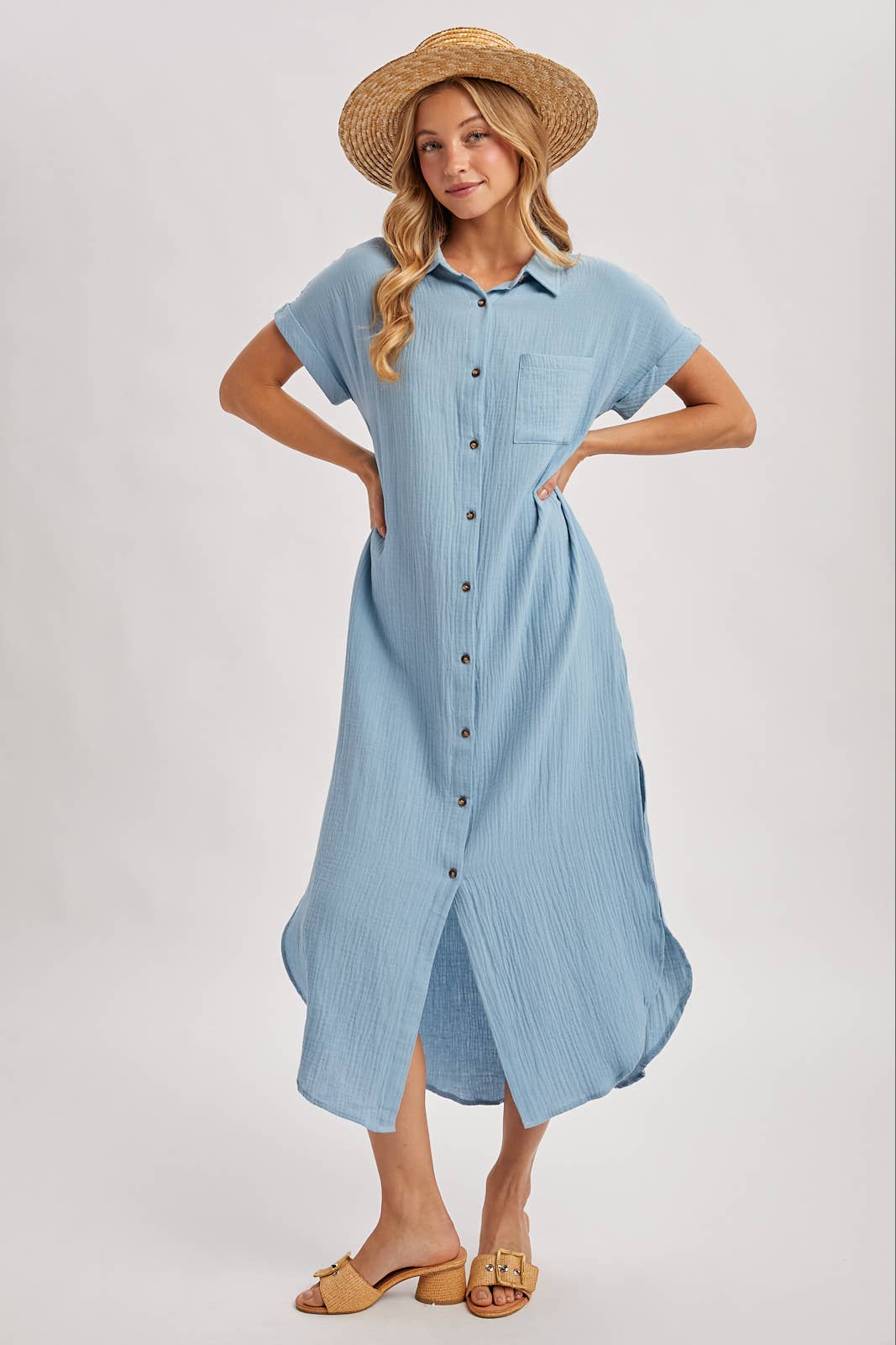 Bluivy - Wholesale Dress - Women's - BUTTON UP MAXI SHIRT DRESS WITH POCKET59