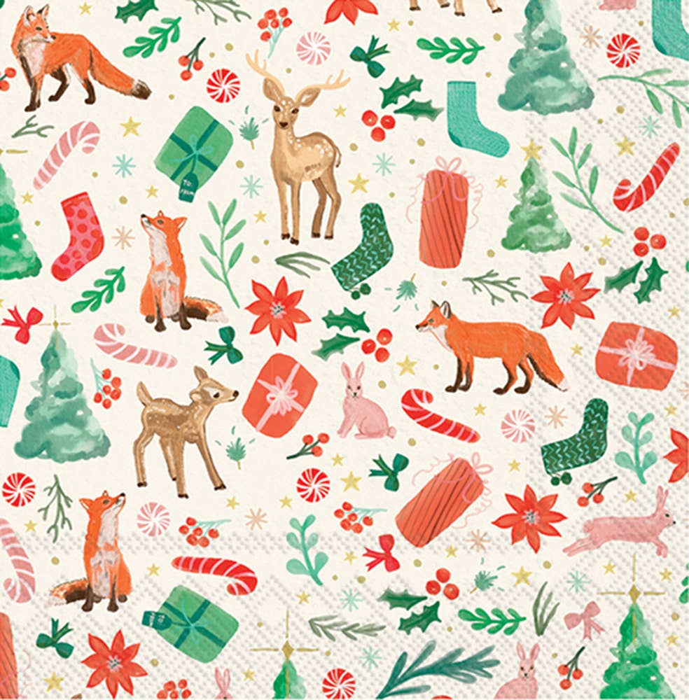 Boston International - Wholesale Disposable Napkin - Paper Cocktail Napkins Pk/20 Holiday Critters Christmas