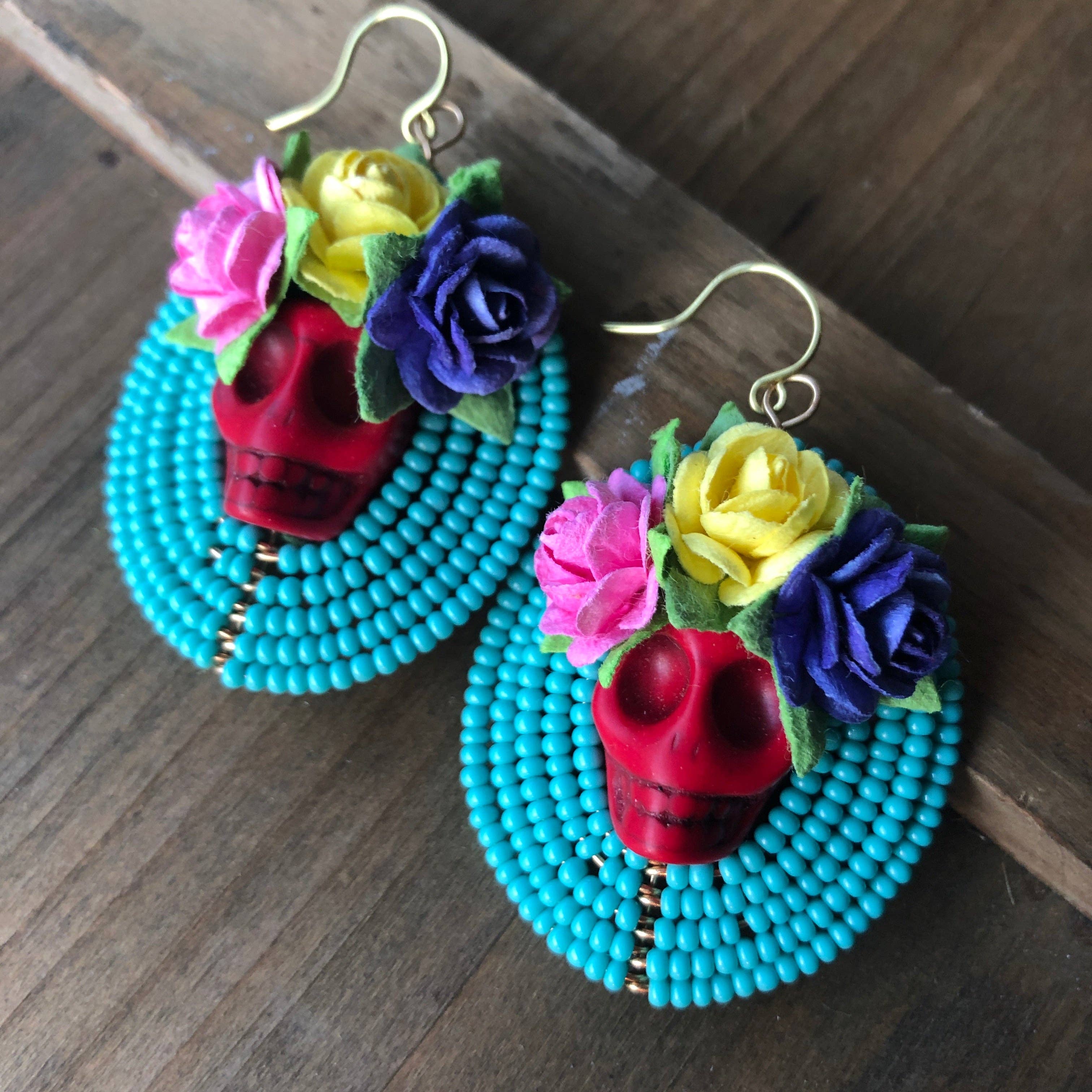 MorninGloria's - Wholesale Dangle Earrings - Dia De Los Muertos Frida Kahlo Flor Calavera Beaded Earrings7