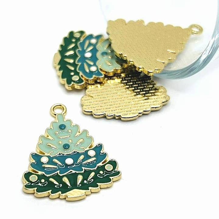 Green Enamel Christmas Tree Charms, 30x24mm for wholesale by Guerrilla Charm