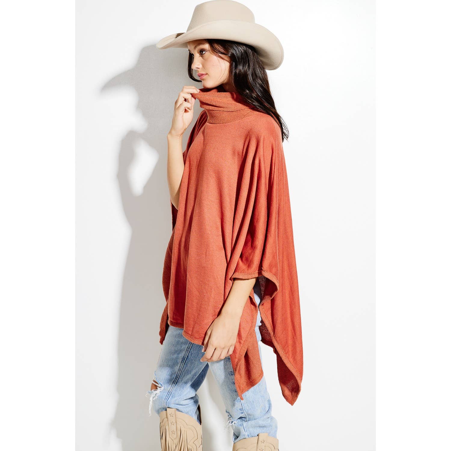 Phil Love – Großhandel Poncho – Damen – Solider Poncho mit Rollkragen14