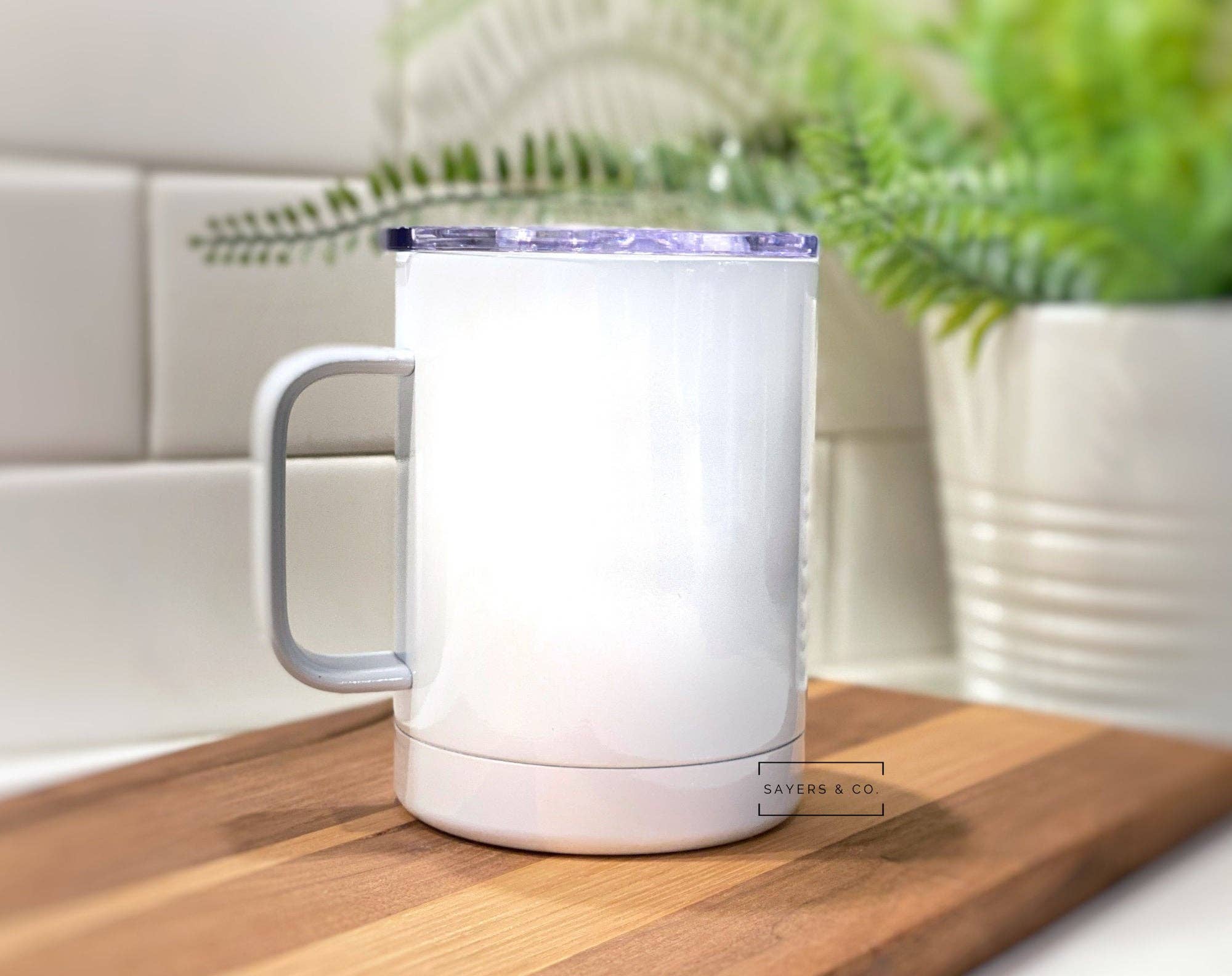 Sayers & Co. - Vente Gourde/bouteille isotherme - Tasse de camping blanche 12 oz SUBLIMATION blanc en acier inoxydable en gros2