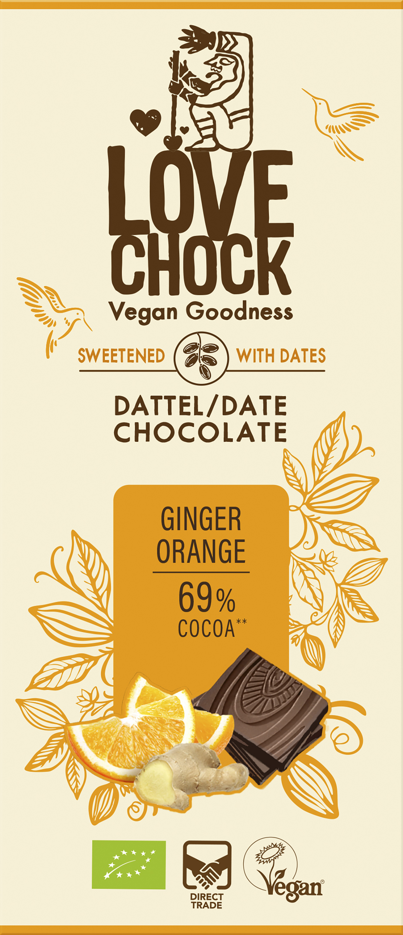 Lovechock NL - Wholesale Chocolate Bar - Chocolate sweetened with dates orange ginger - organic, vegan1
