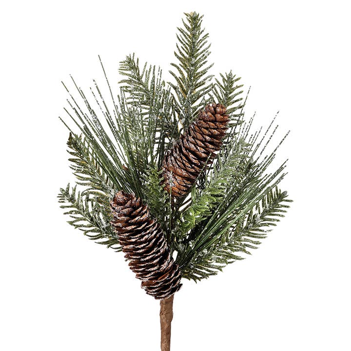 Will's Company - Wholesale Artificial Plant - Artificial Flocked Hemlock & Long Needle Pine Pick - 14"
