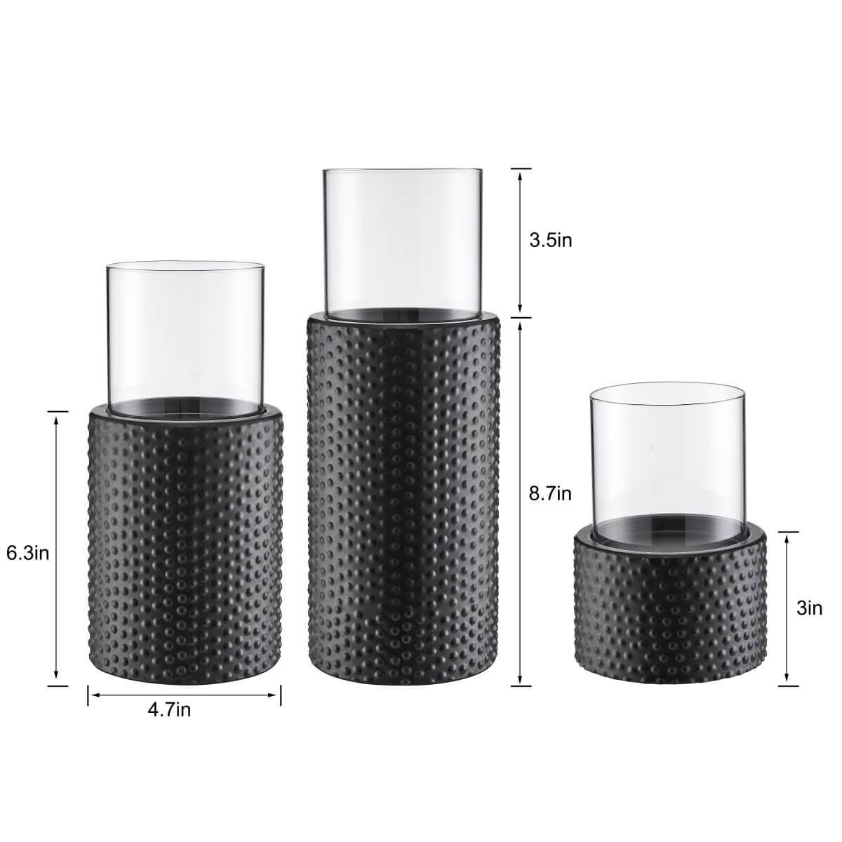 Danya B – Großhandel Kerzenhalter – Modernes Kerzenhalter-Set mit klaren Glas-Hurrikanen6