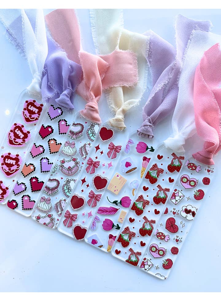 Valentine acrylic bookmarks-uv dtf for wholesale by Typo Lettering Co
