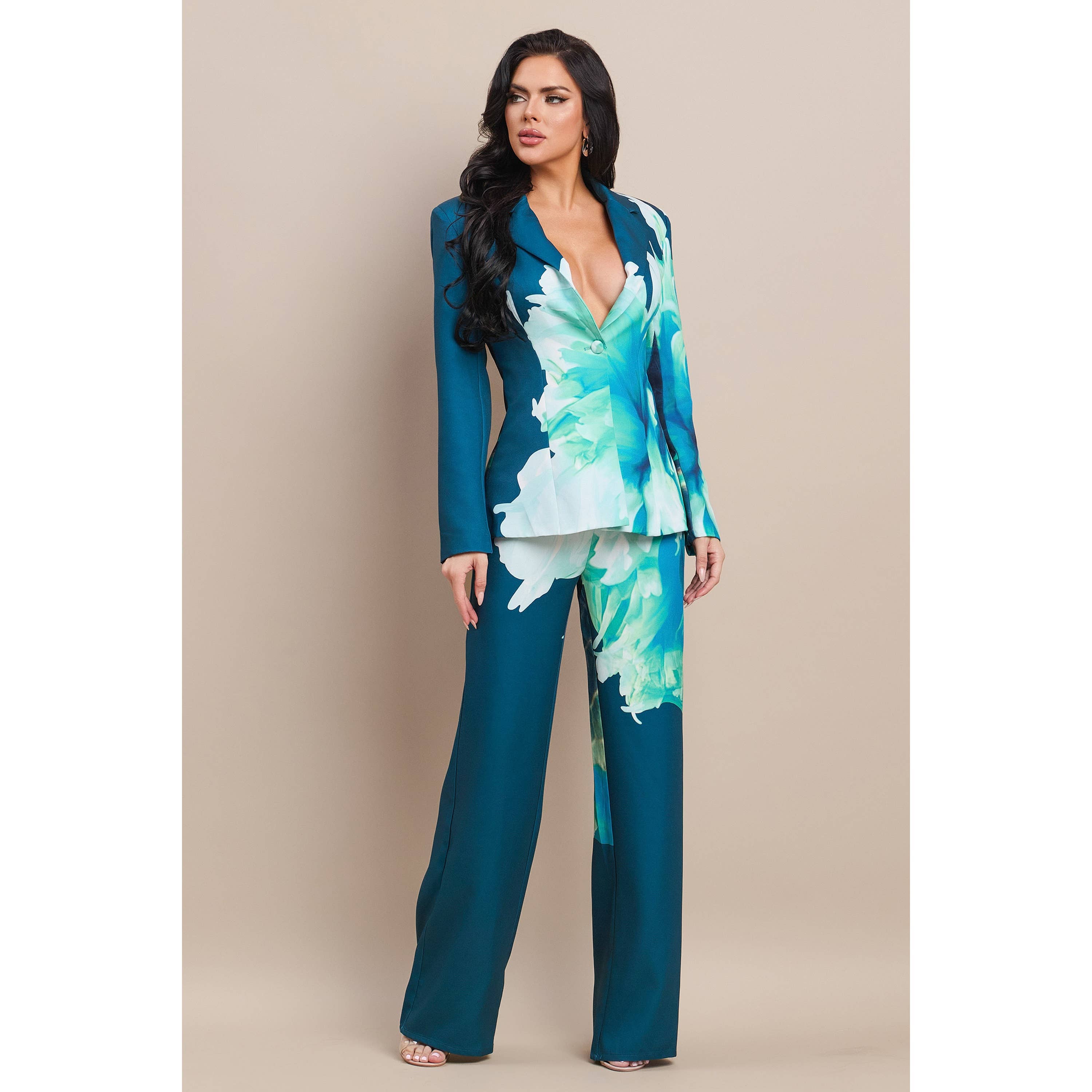 The Sang – Fato - Mulher por atacado – BLAZER COM CALÇAS COMBINANDO EM ESTAMPA FLORAL9